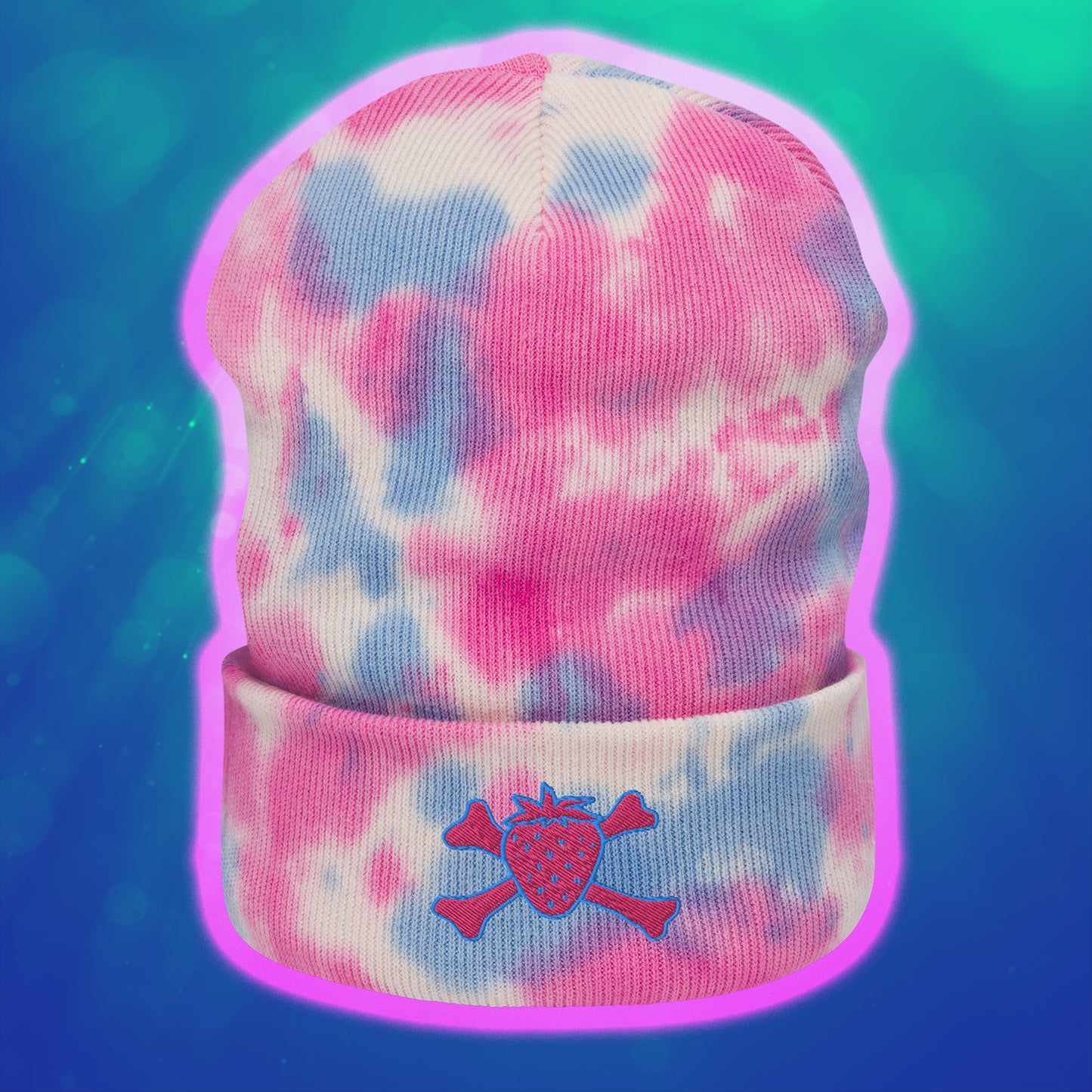 Strawberry Crossbones Tie-Dye Beanie