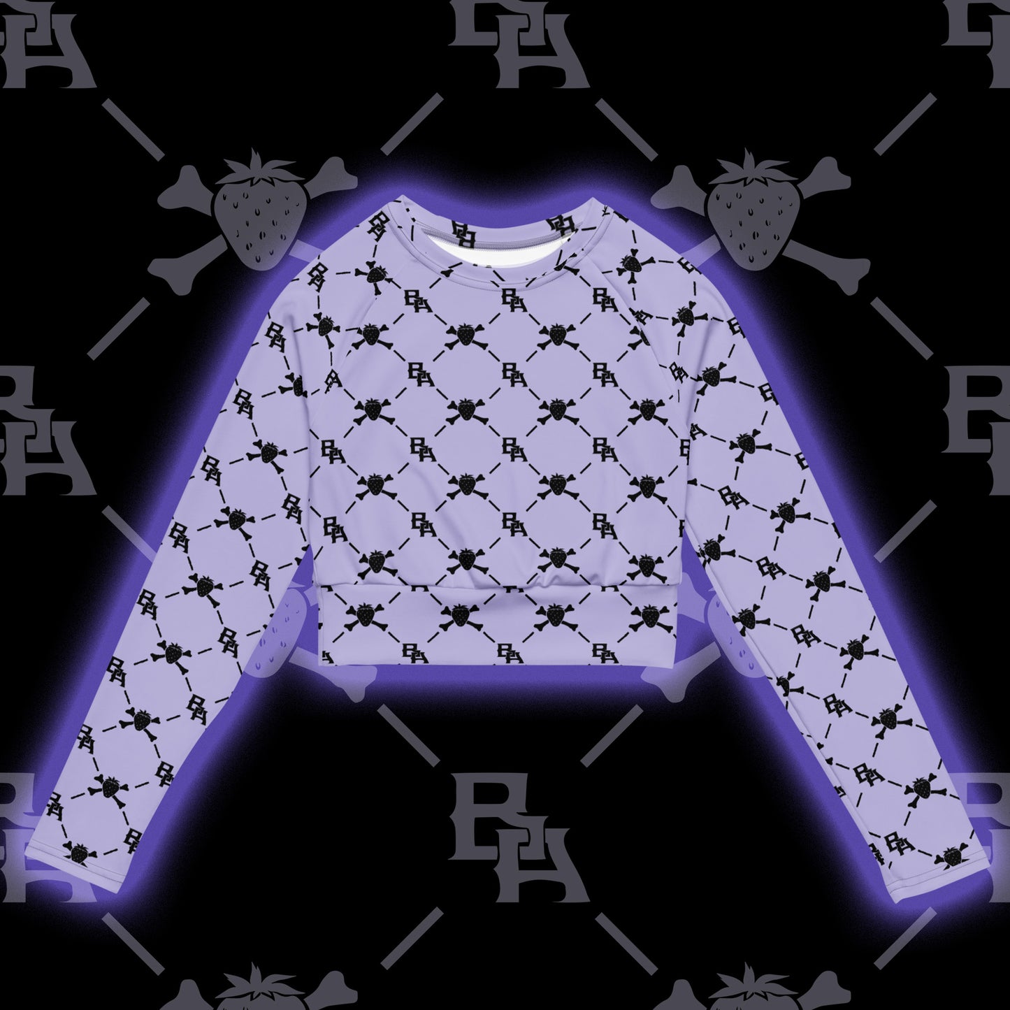 Iced Grape Monogram Print Long Sleeve Crop Top