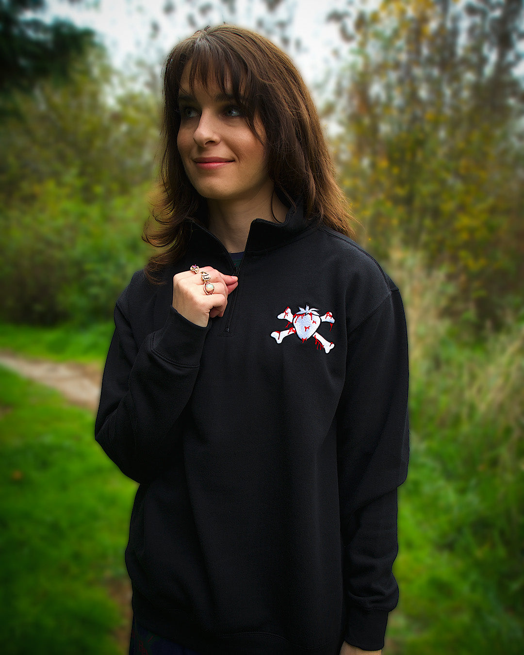 Demonberry Embroidered Fleece Pullover